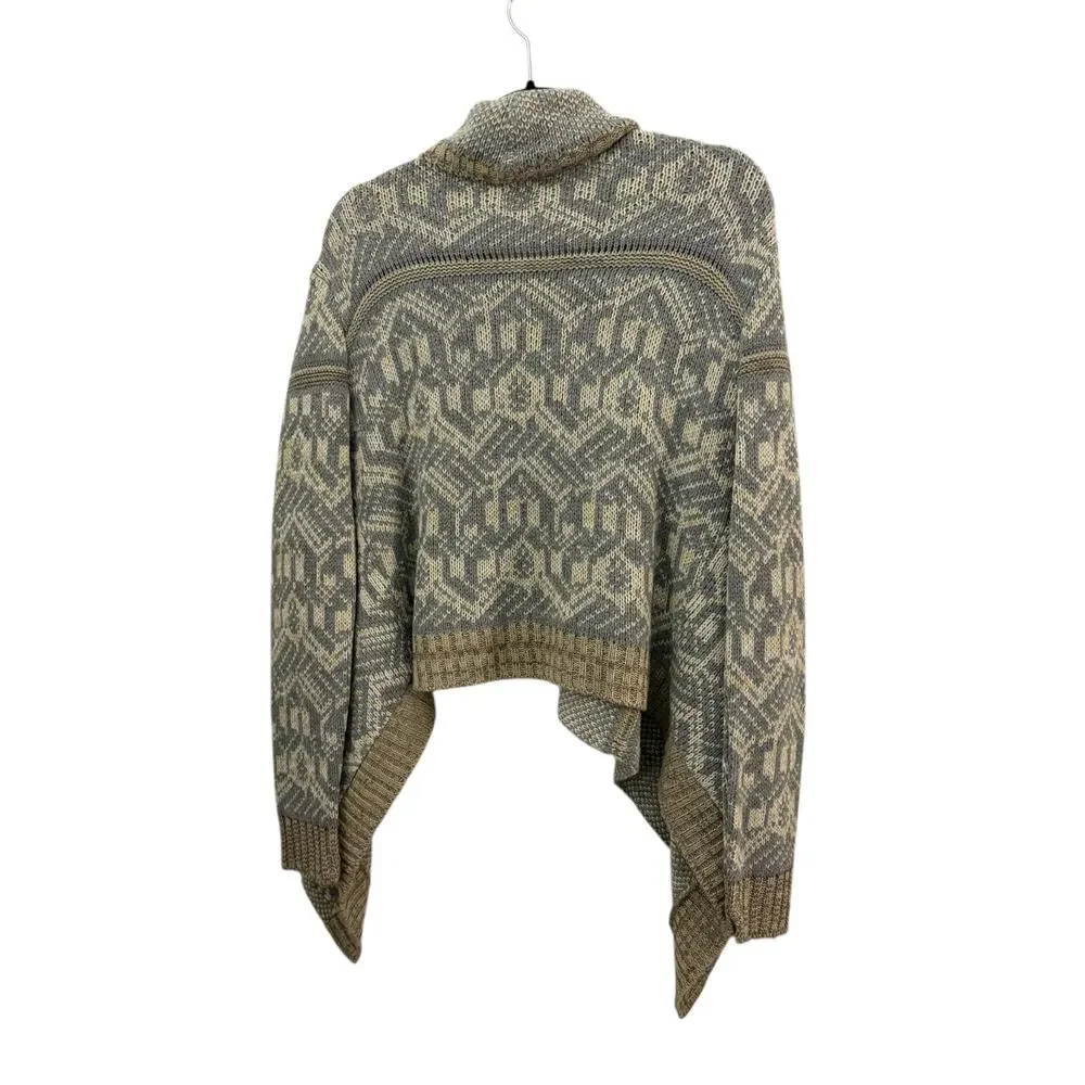 Cotton Emporium Cropped Waterfall Sweater L Cardigan NEW Gray Tan Acrylic Boho